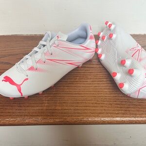 Puma White and Pink Soccer Cleats